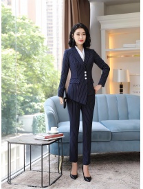 女式三?？蹢l紋西裝藏藍(lán)色